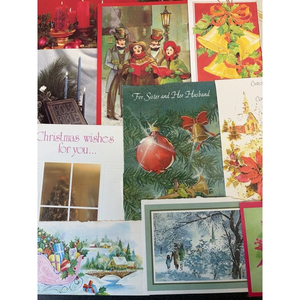 Vintage Christmas Cards Fronts ONLY Traditional Scrapbooking Decoupage Lot 50+